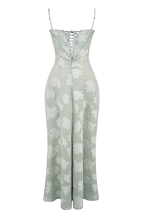 Seren  Pistachio Floral Lace Back Maxi Dress — image 13