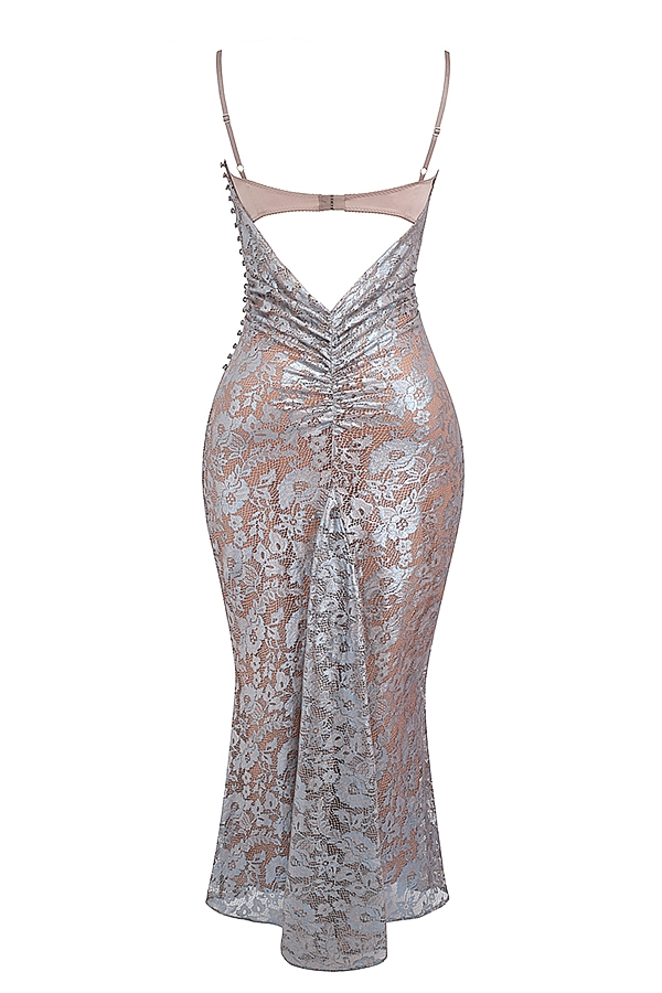 Azzurra  Ice Blue Lace Godet Gown — image 15