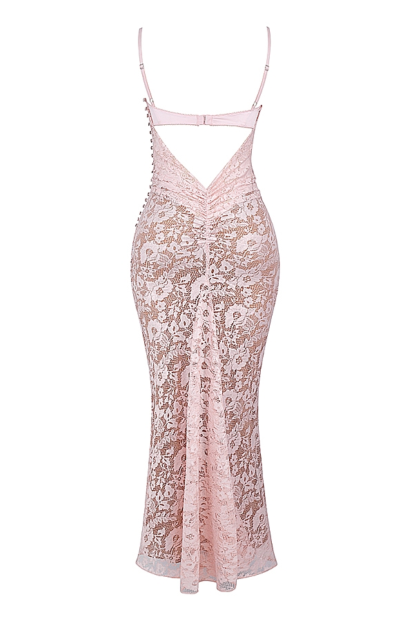 Azzurra  Rose Pink Lace Godet Gown — image 14