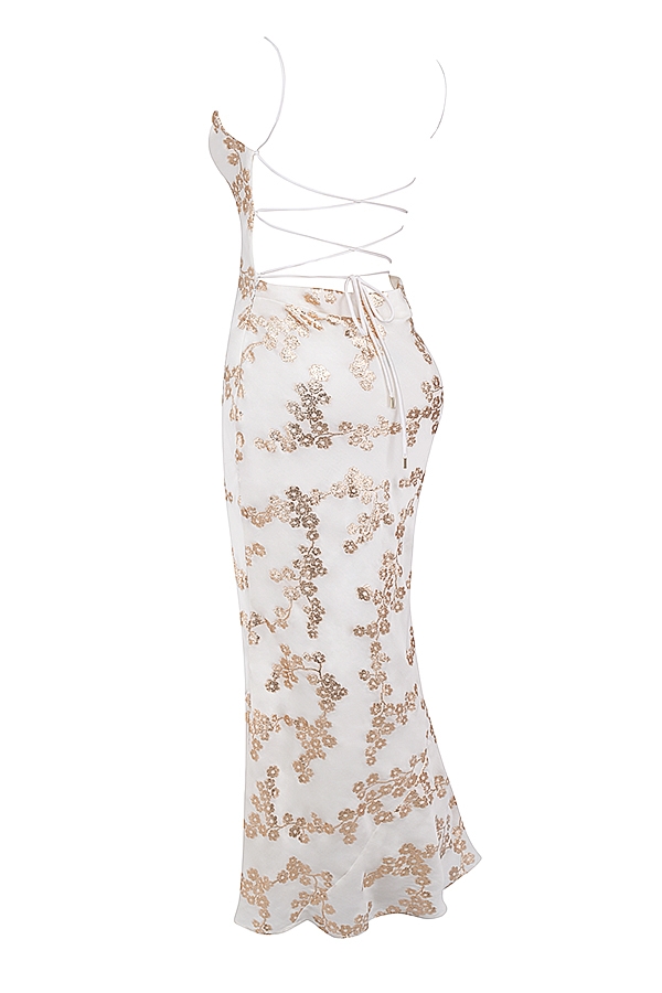 Capriana  White & Gold Jacquard Satin Gown — image 15