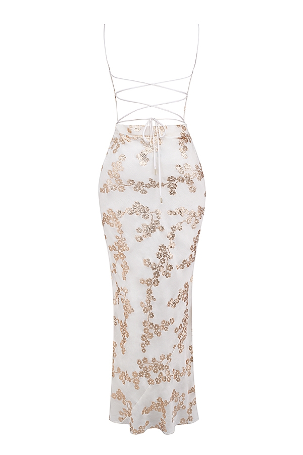 Capriana  White & Gold Jacquard Satin Gown — image 16