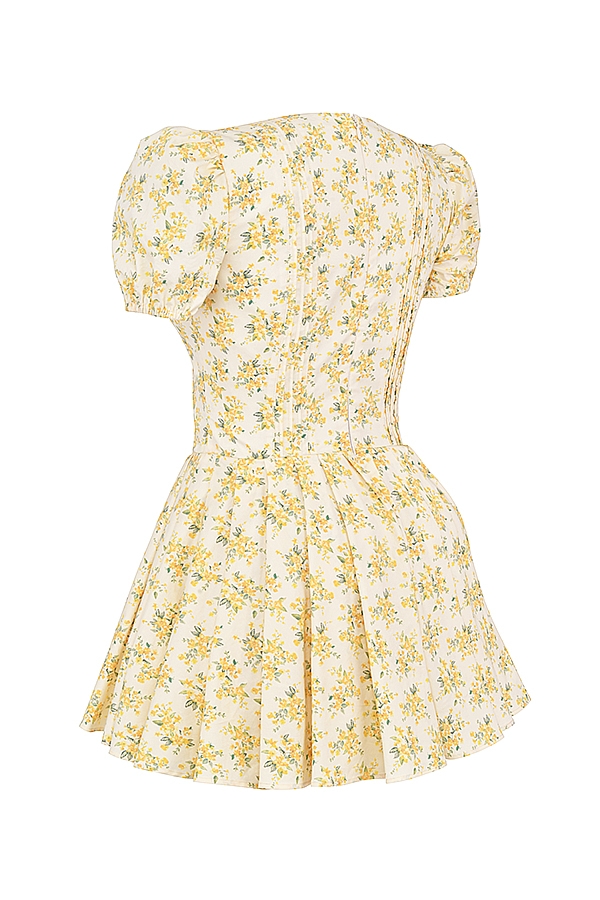 Imani  Buttercup Vintage Floral Print Pleated Cotton Mini Dress — image 16