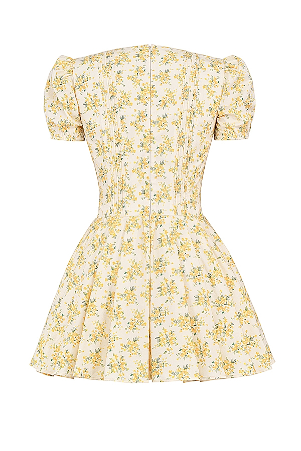 Imani  Buttercup Vintage Floral Print Pleated Cotton Mini Dress — image 17