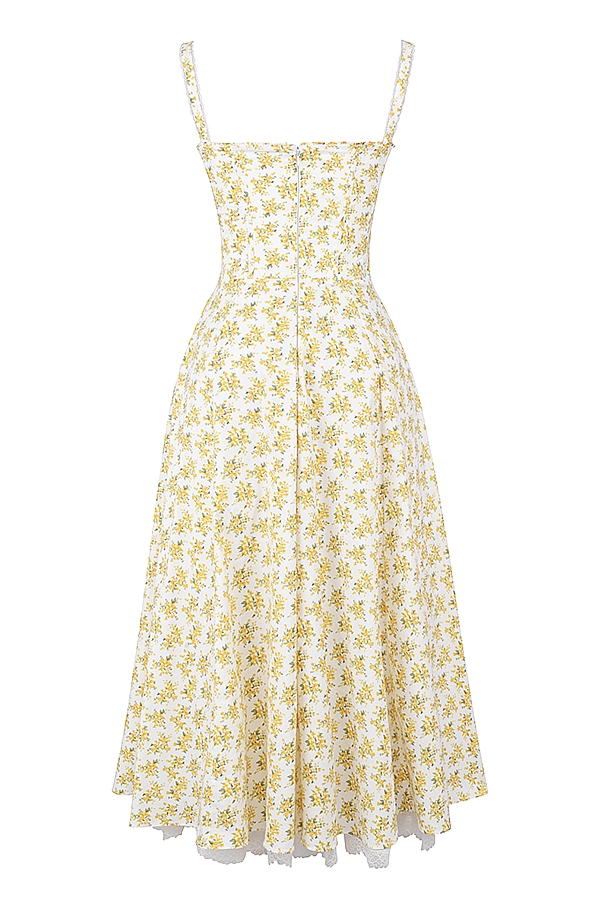 Rosalee  White Vintage Floral Print Cotton Bustier Sundress  — image 12