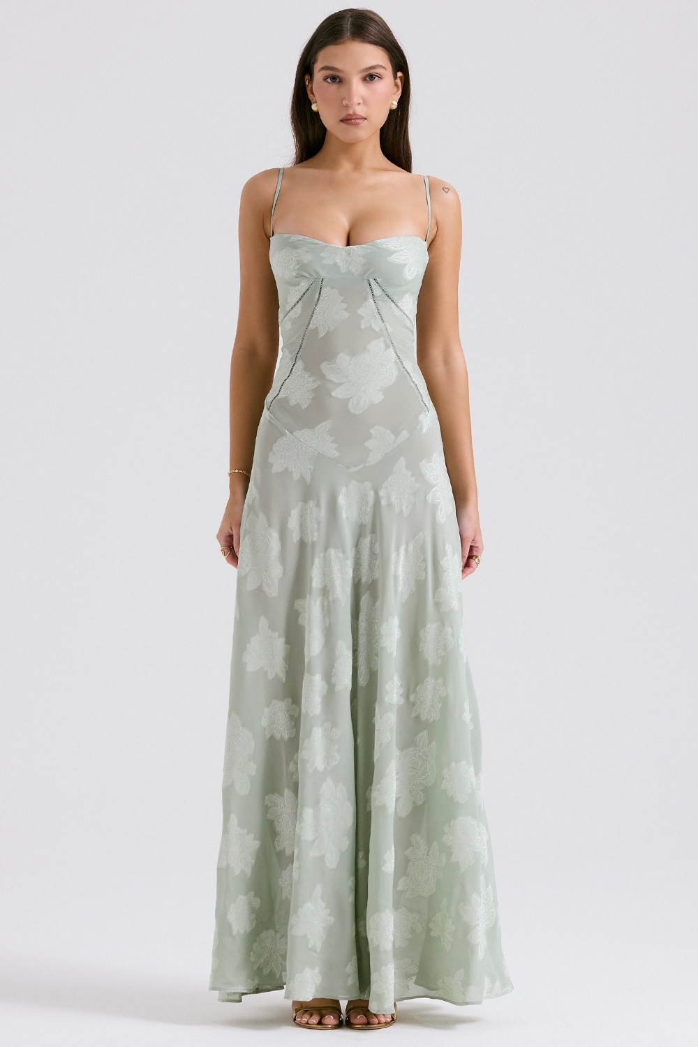 Seren  Pistachio Floral Lace Back Maxi Dress — image 3