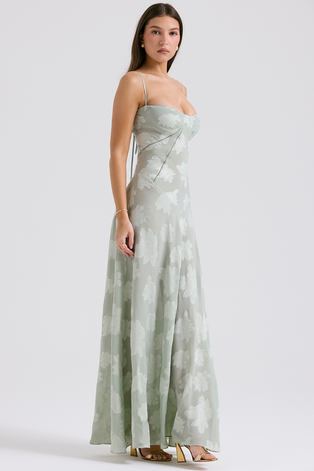 Seren  Pistachio Floral Lace Back Maxi Dress — image 6