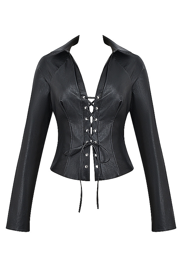 Mistress Rocks Black Vegan Leather Lace Up Top - SALE — image 10
