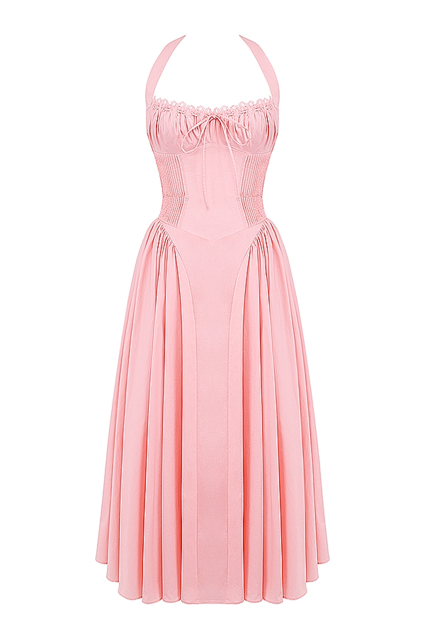Adabella  Rose Pink Cotton Halter Midi Sundress — image 10
