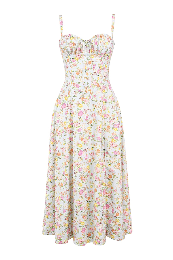 Carmen  Pale Blue Meadow Print Cotton Bustier Sundress — image 8