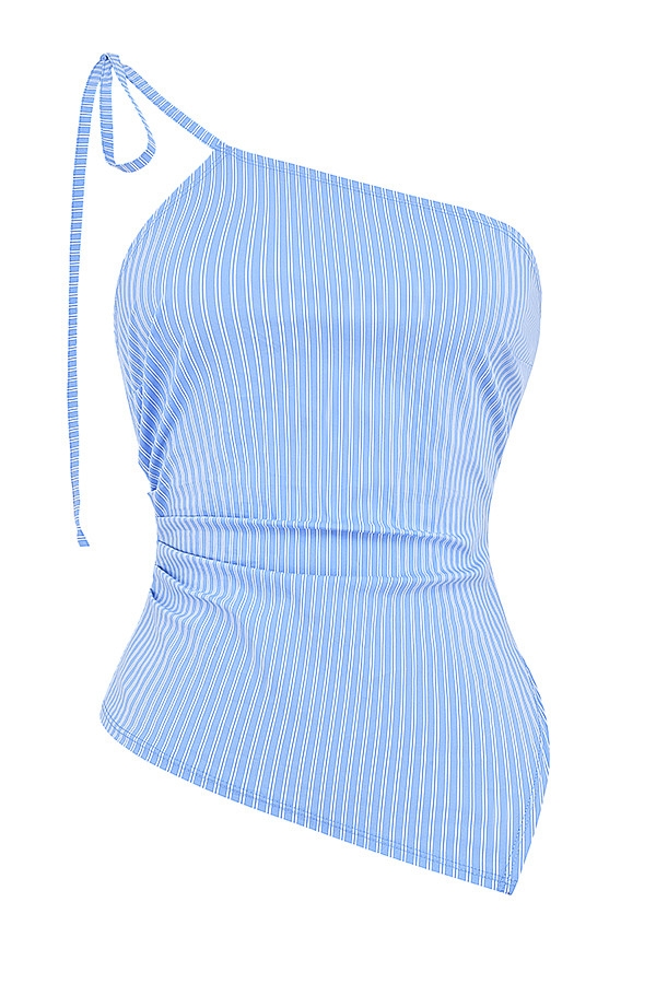 Mistress Rocks Blue Striped Asymmetric Top - SALE — image 9