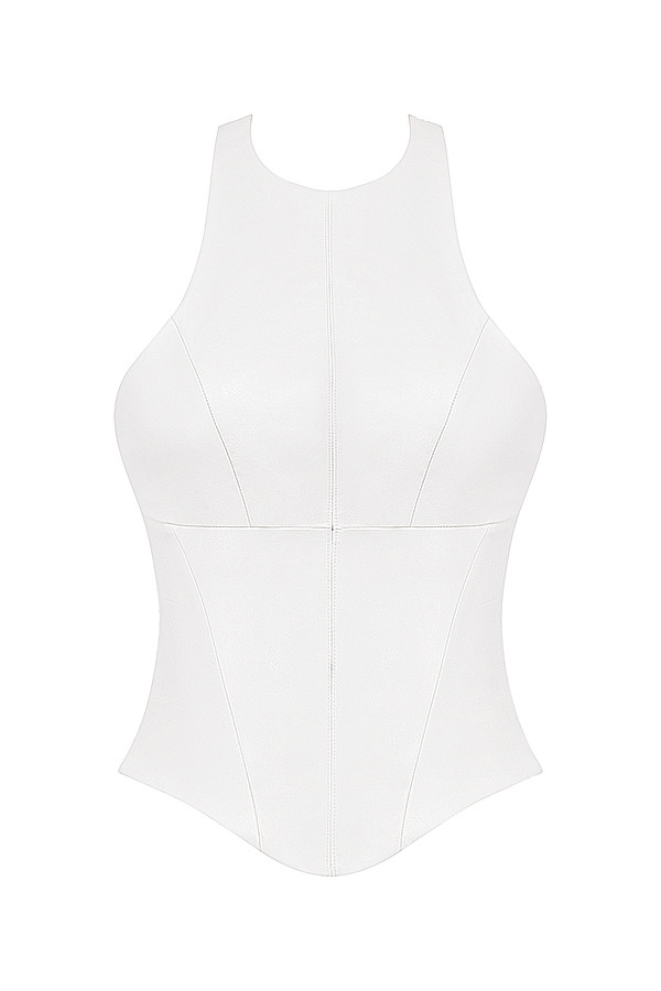 Mistress Rocks Ivory Vegan Leather Open Back Top - SALE — image 11