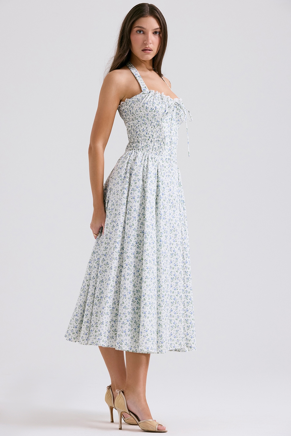 Adabella  White Bluebell Print Cotton Halter Sundress — image 6