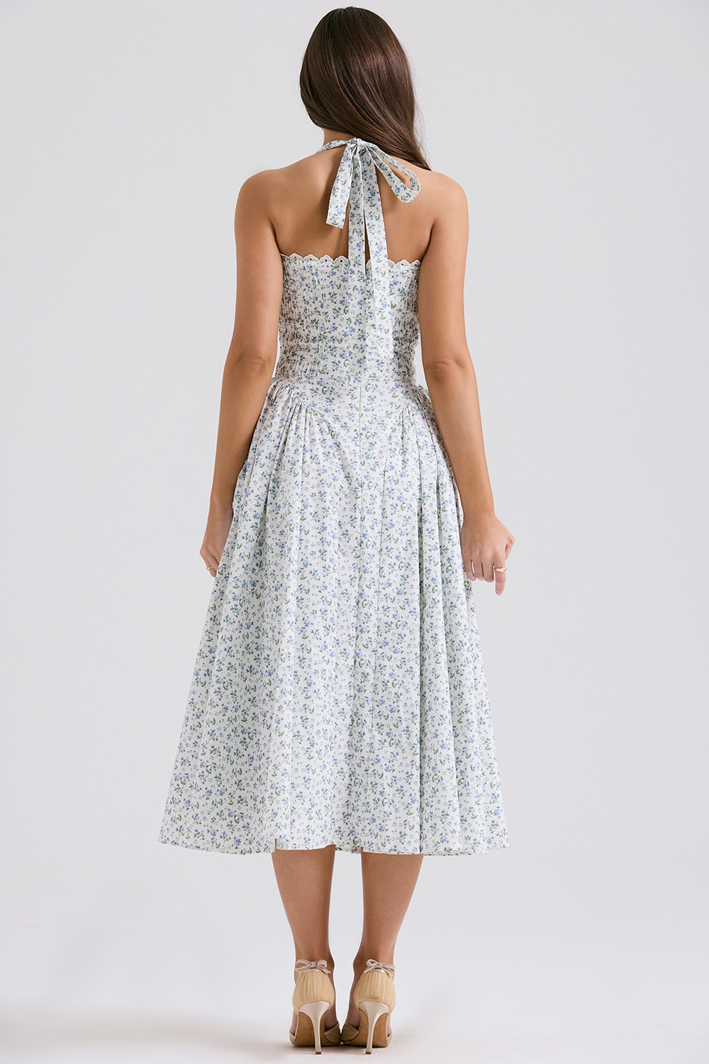 Adabella  White Bluebell Print Cotton Halter Sundress — image 8