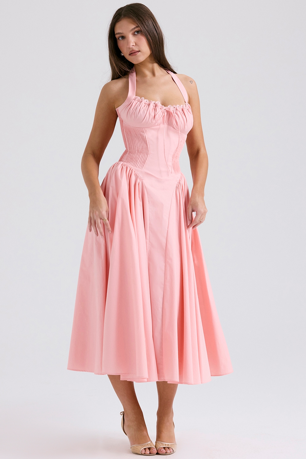 Adabella  Rose Pink Cotton Halter Midi Sundress — image 3