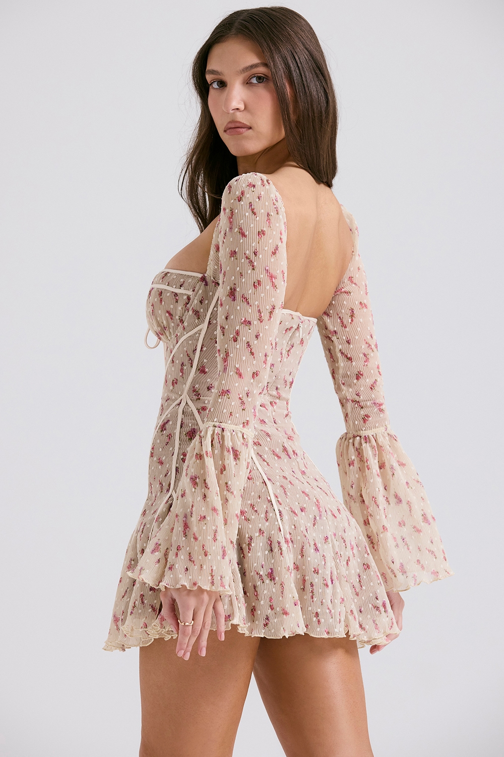 Analissa  Vintage Cream Rose Print Corset Mini Dress — image 7