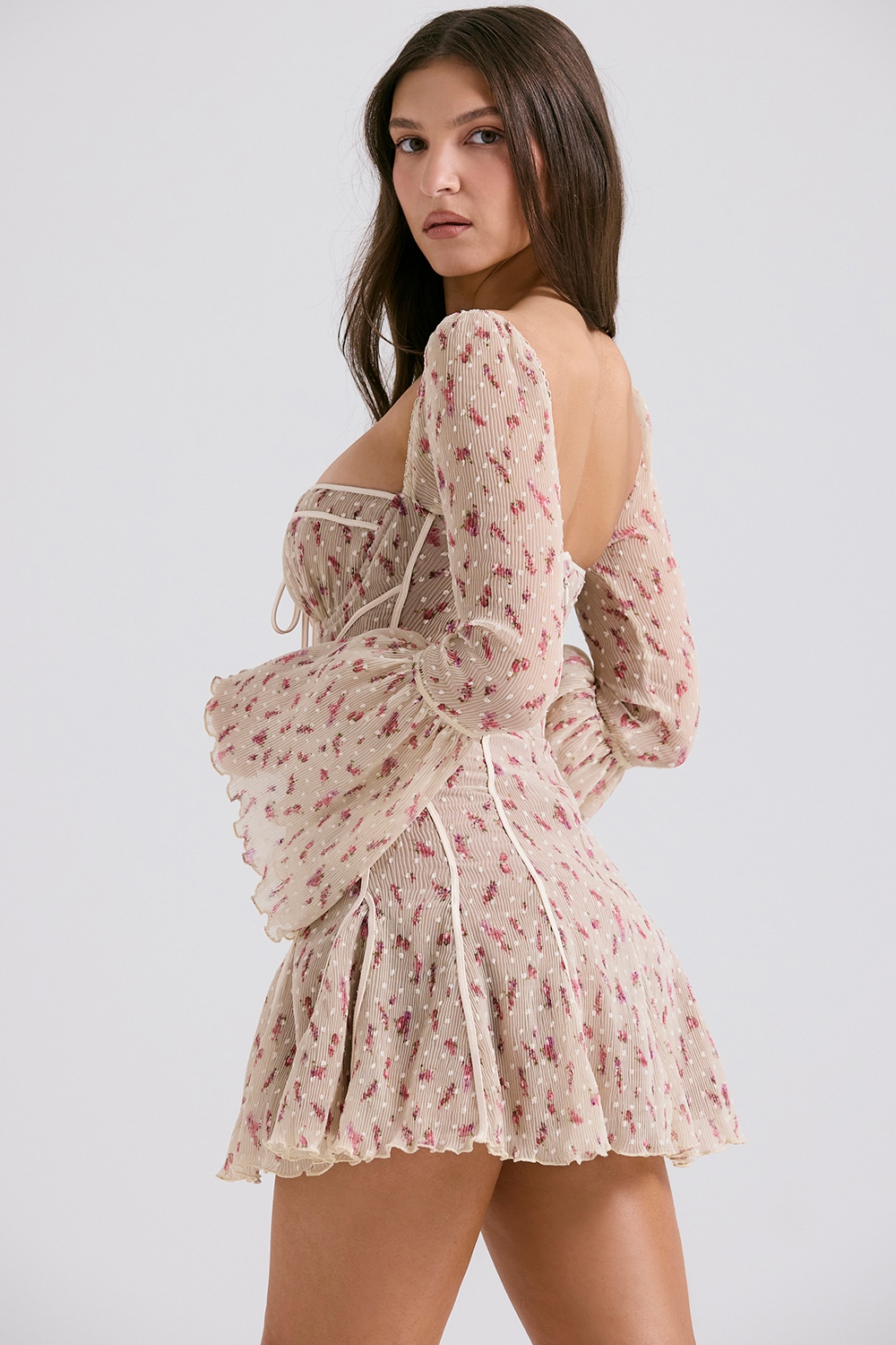 Analissa  Vintage Cream Rose Print Corset Mini Dress — image 8
