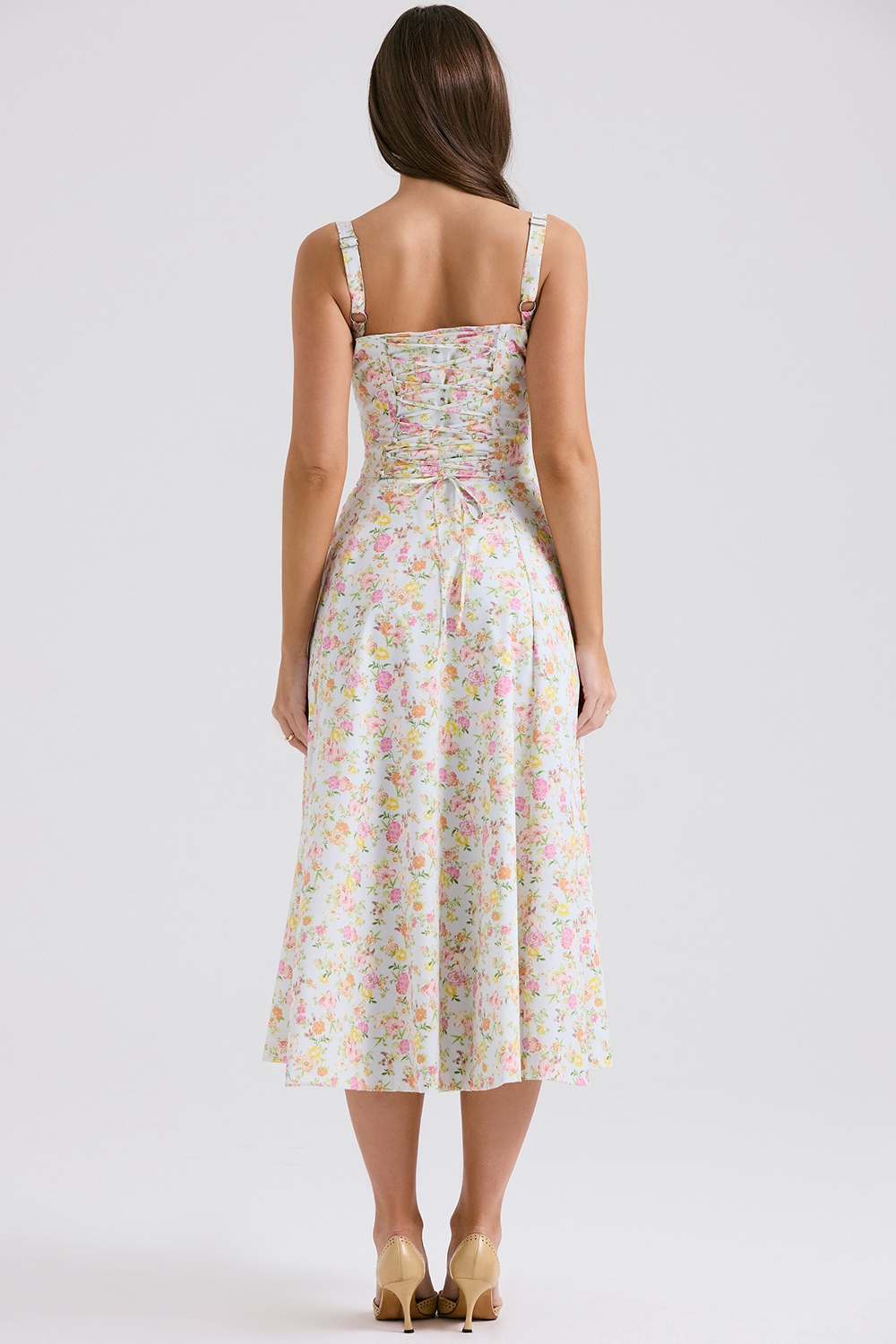 Carmen  Pale Blue Meadow Print Cotton Bustier Sundress — image 7