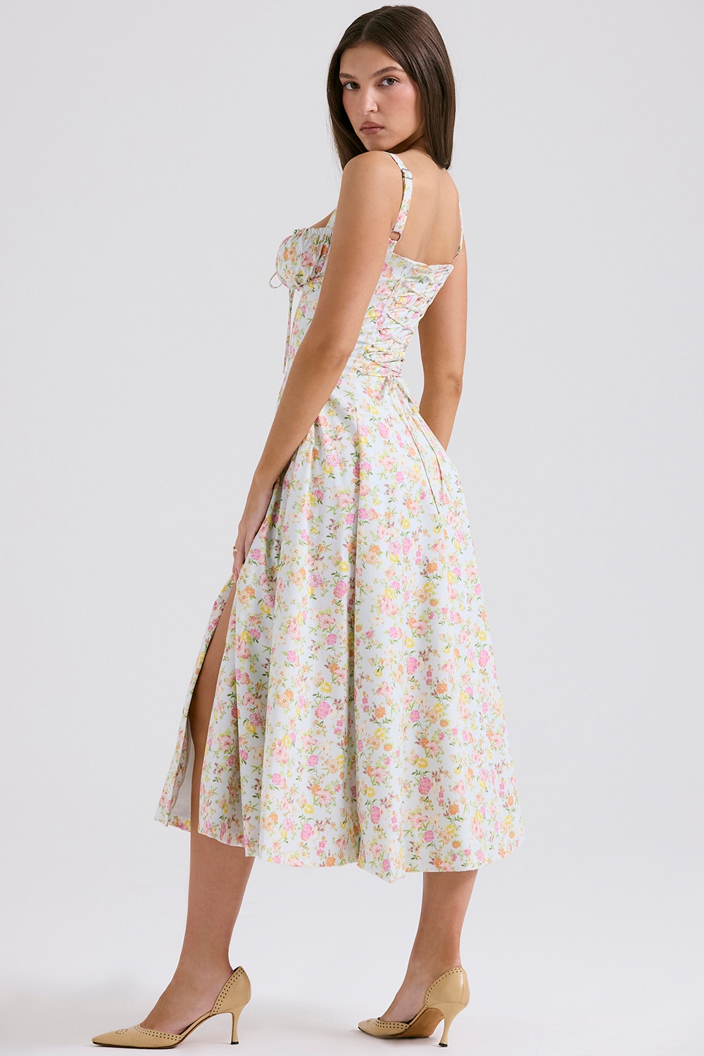 Carmen  Pale Blue Meadow Print Cotton Bustier Sundress — image 6
