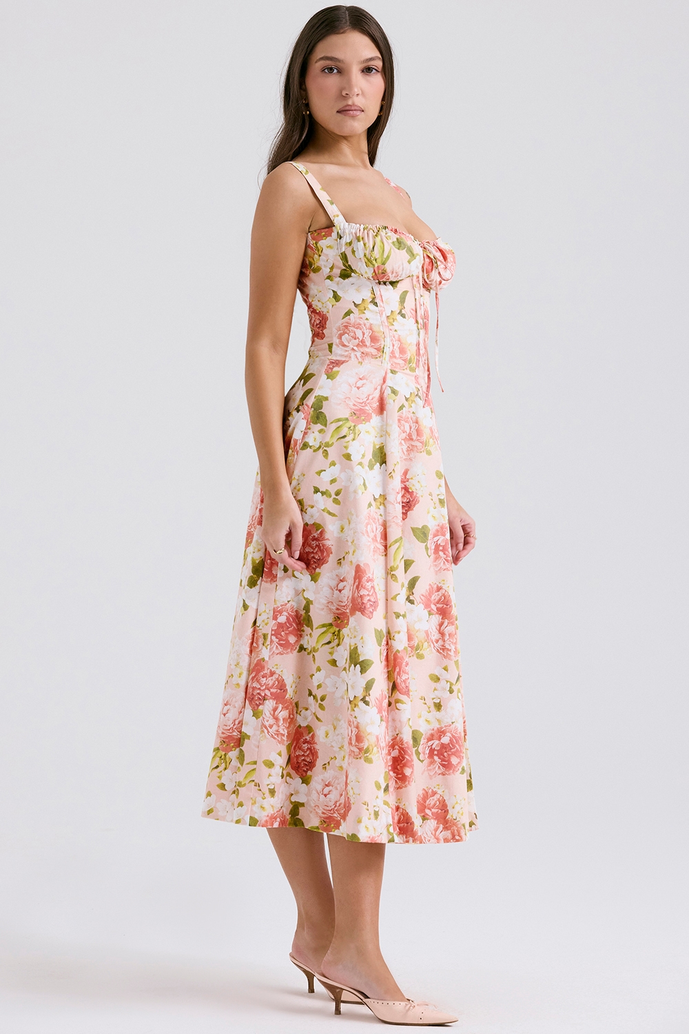 Carmen  Pink Peony Print Cotton Bustier Sundress — image 6