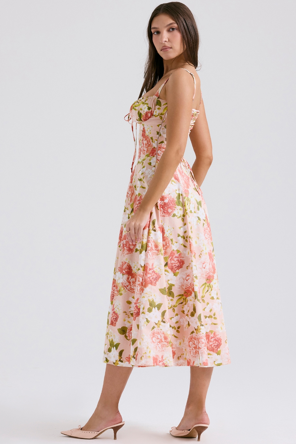 Carmen  Pink Peony Print Cotton Bustier Sundress — image 7
