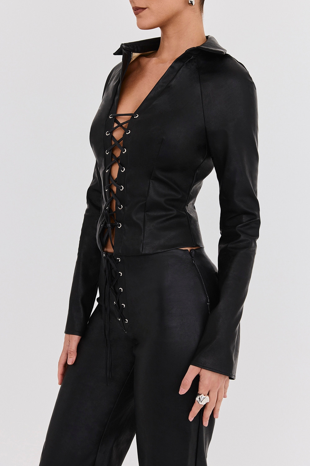 Mistress Rocks Black Vegan Leather Lace Up Top - SALE — image 7