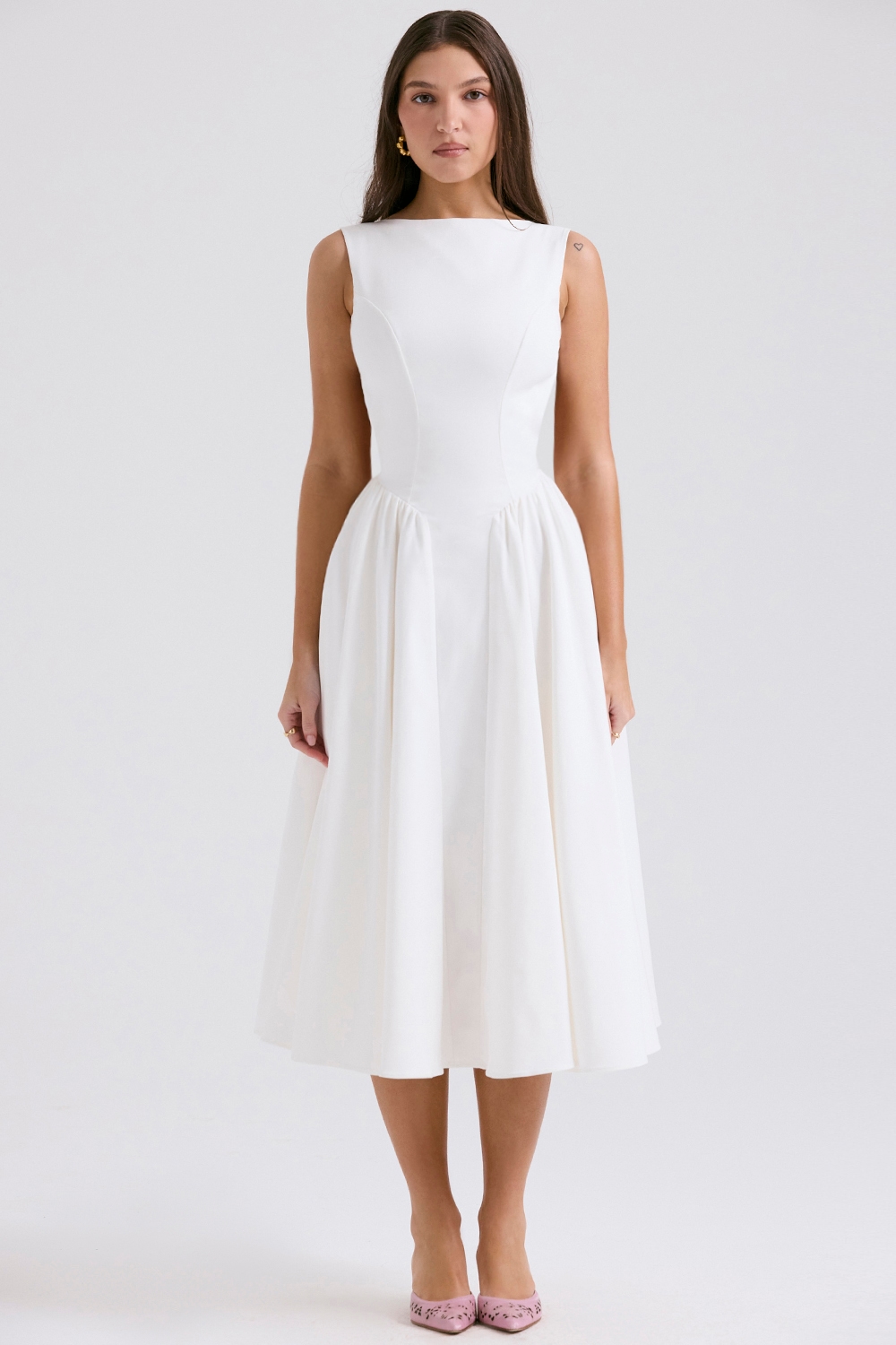Cindy White Twill Midi Sundress — image 3