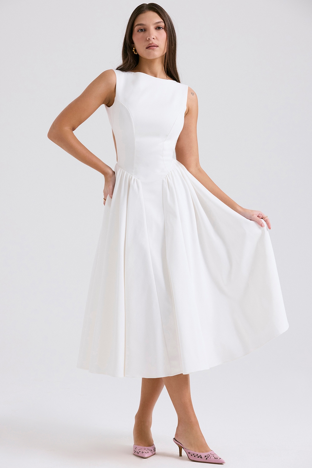 Cindy White Twill Midi Sundress — image 5