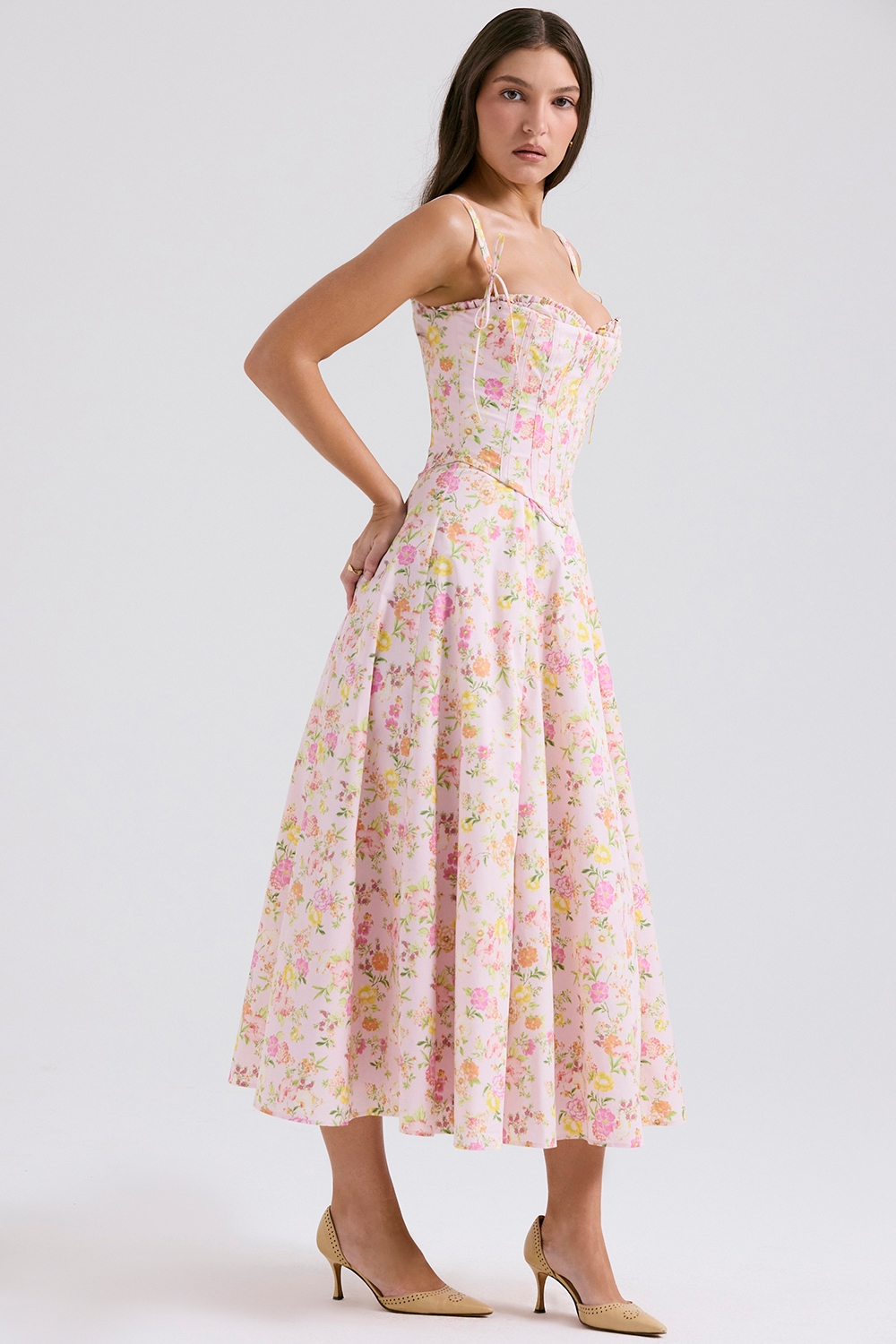 Clarabelle  Pink Meadow Print Cotton Midi Sundress — image 5