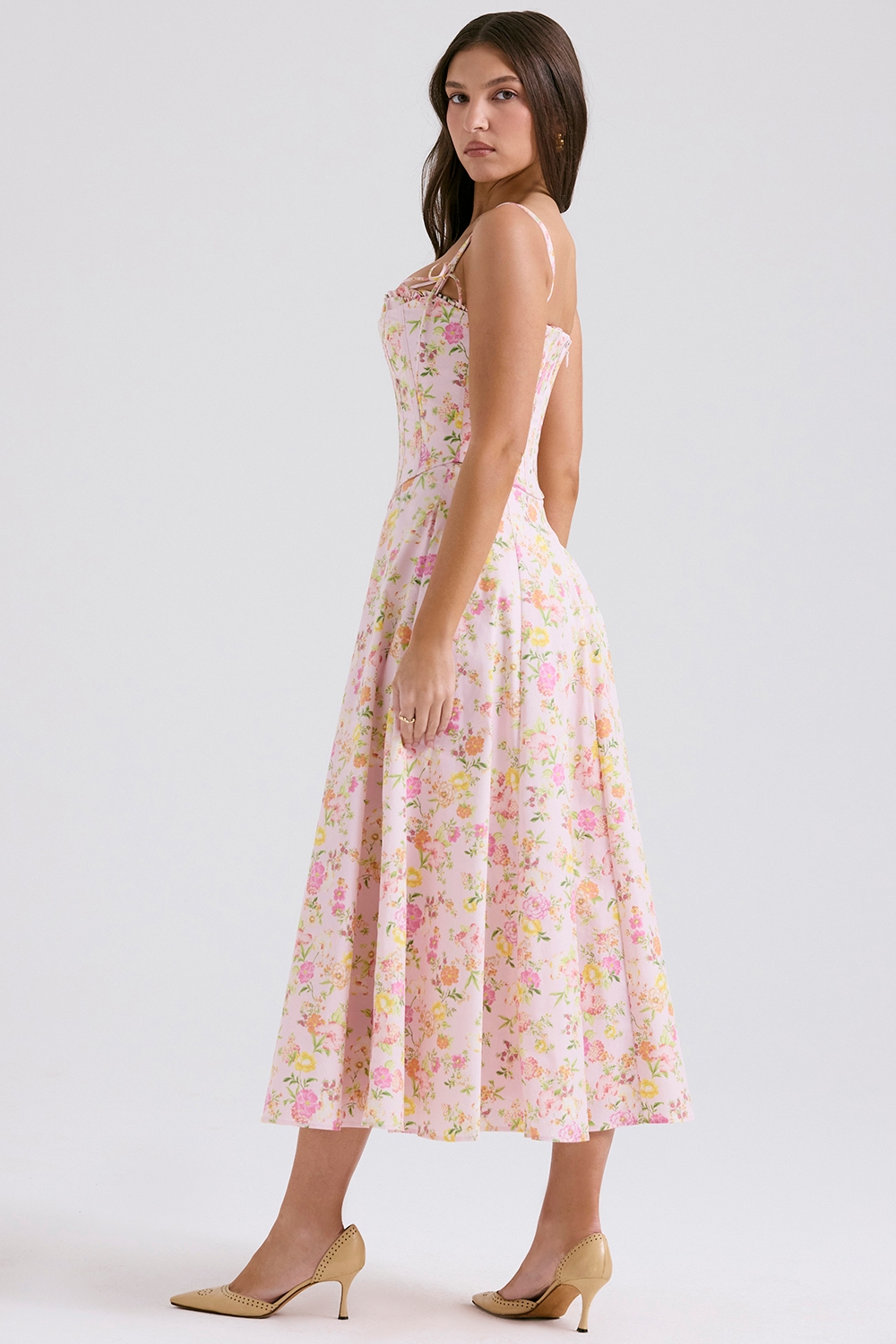 Clarabelle  Pink Meadow Print Cotton Midi Sundress — image 6