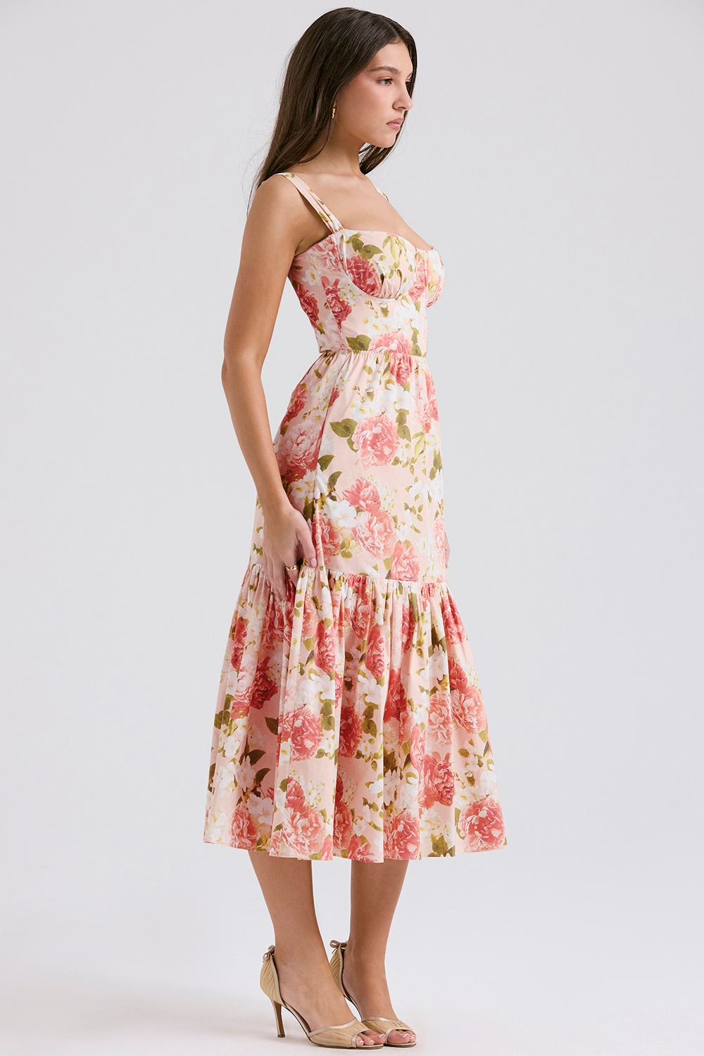 Elia  Pink Peony Print Cotton Midi Sundress — image 5