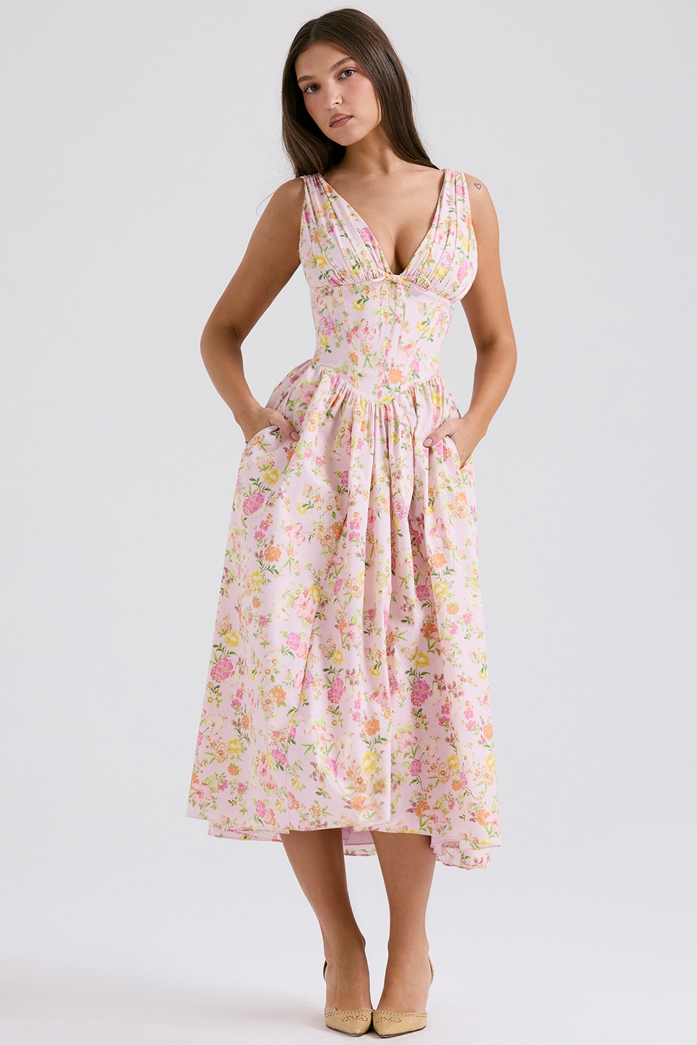 Emmelina  Pink Meadow Print Cotton Corset Sundress — image 3