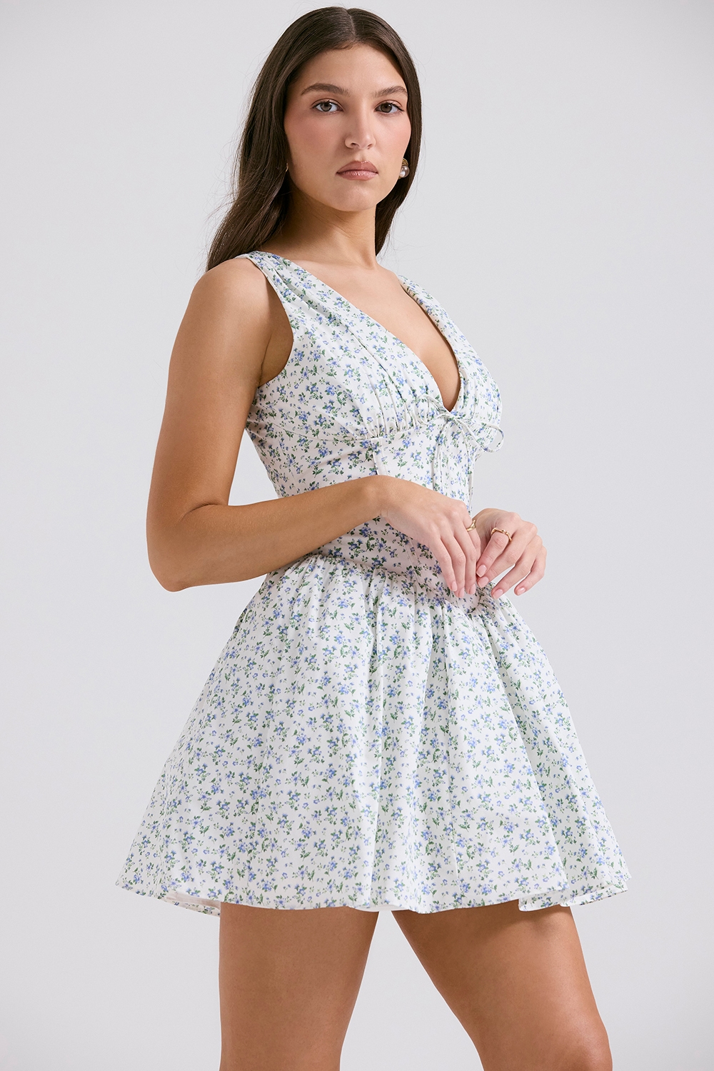 Fabrizia  White Bluebell Print Corset Mini Dress — image 6