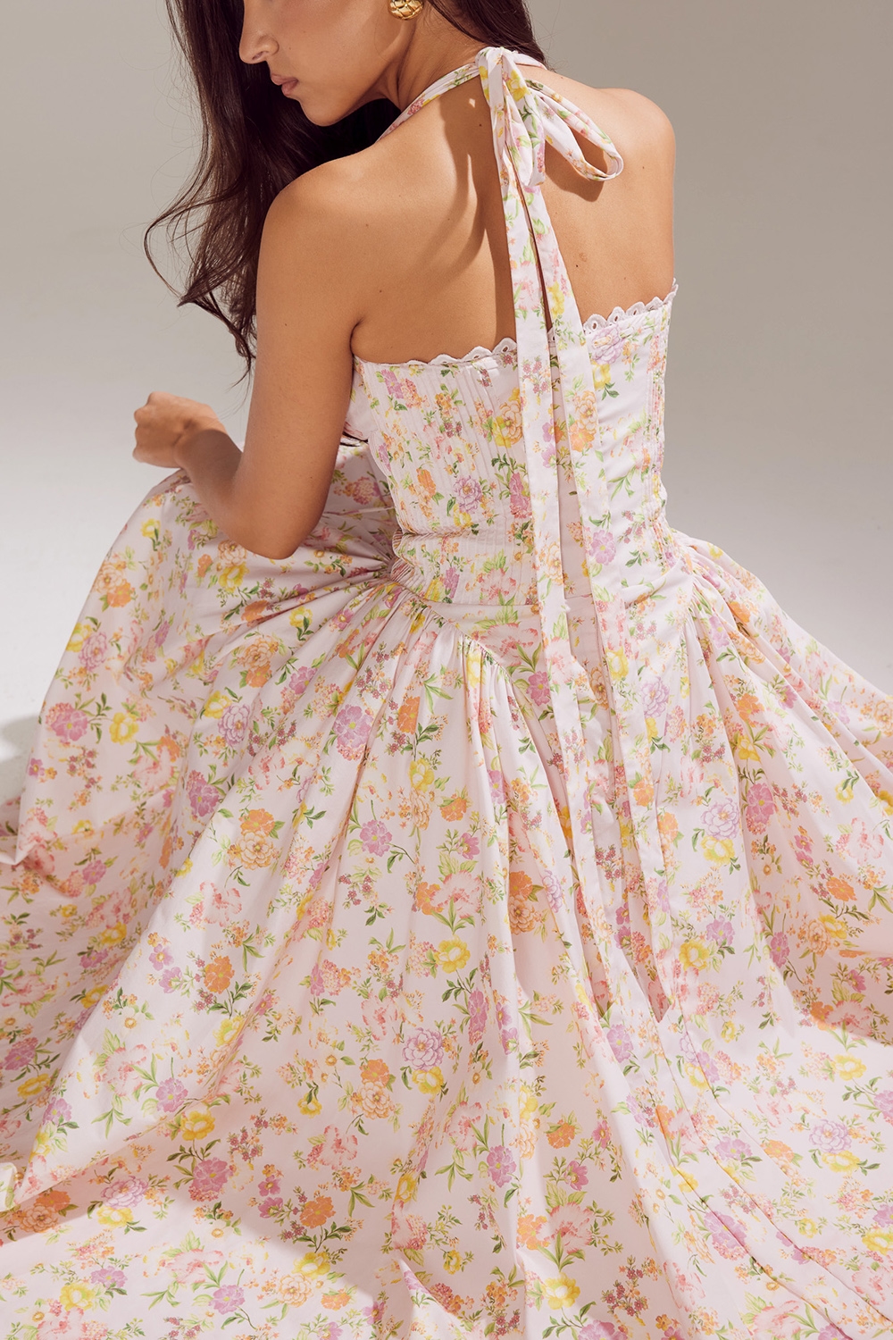 Adabella  Pink Meadow Print Cotton Halter Midi Sundress — image 17