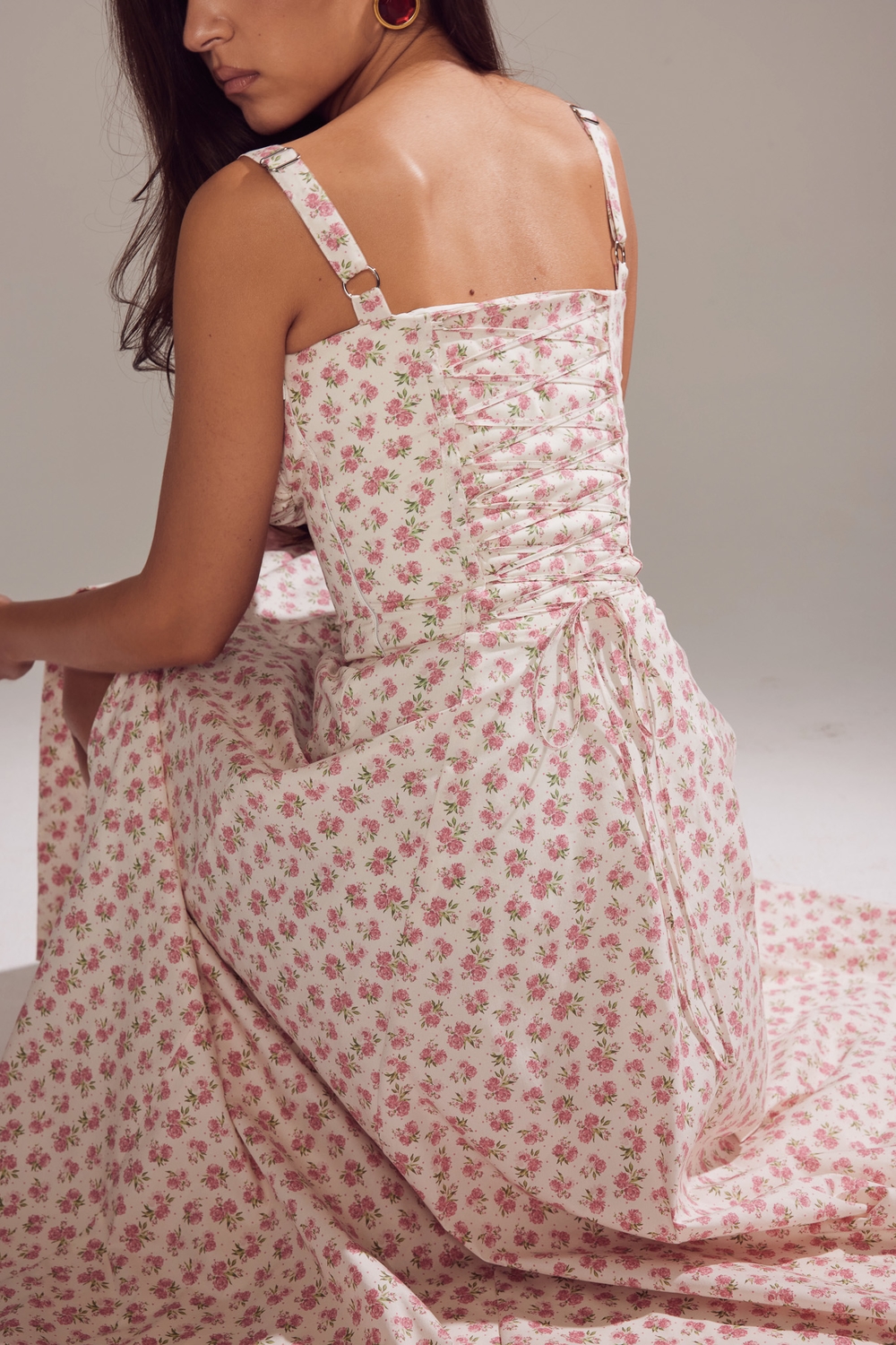Carmen  White Rosebud Print Cotton Bustier Sundress — image 12