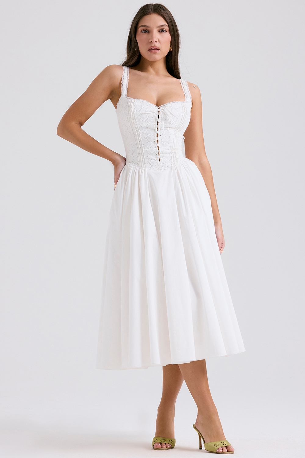 Milia  White Broderie Anglais & Cotton Midi Dress — image 2