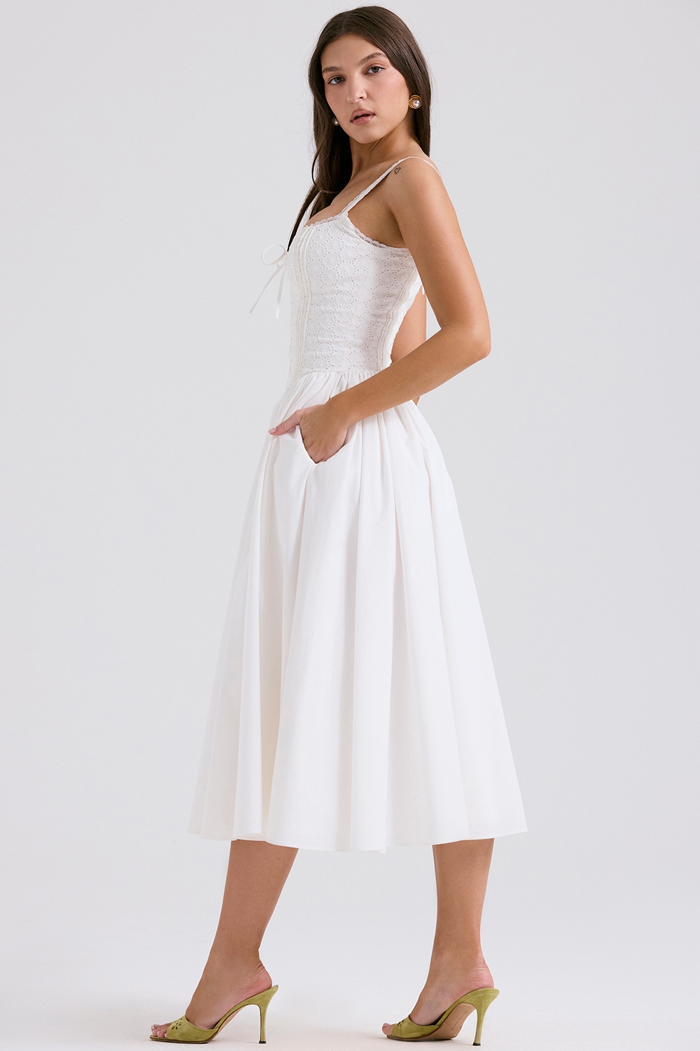 Milia  White Broderie Anglais & Cotton Midi Dress — image 8