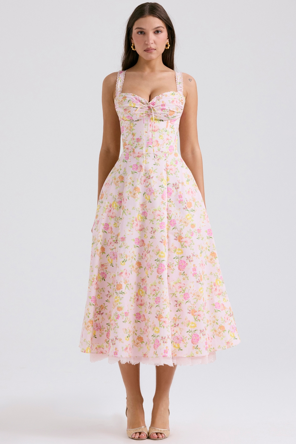 Rosalee  Pink Meadow Print Cotton Bustier Sundress — image 2
