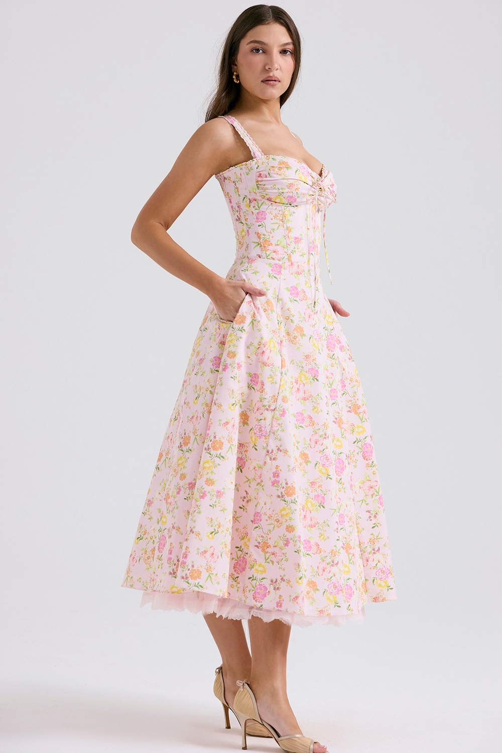 Rosalee  Pink Meadow Print Cotton Bustier Sundress — image 5