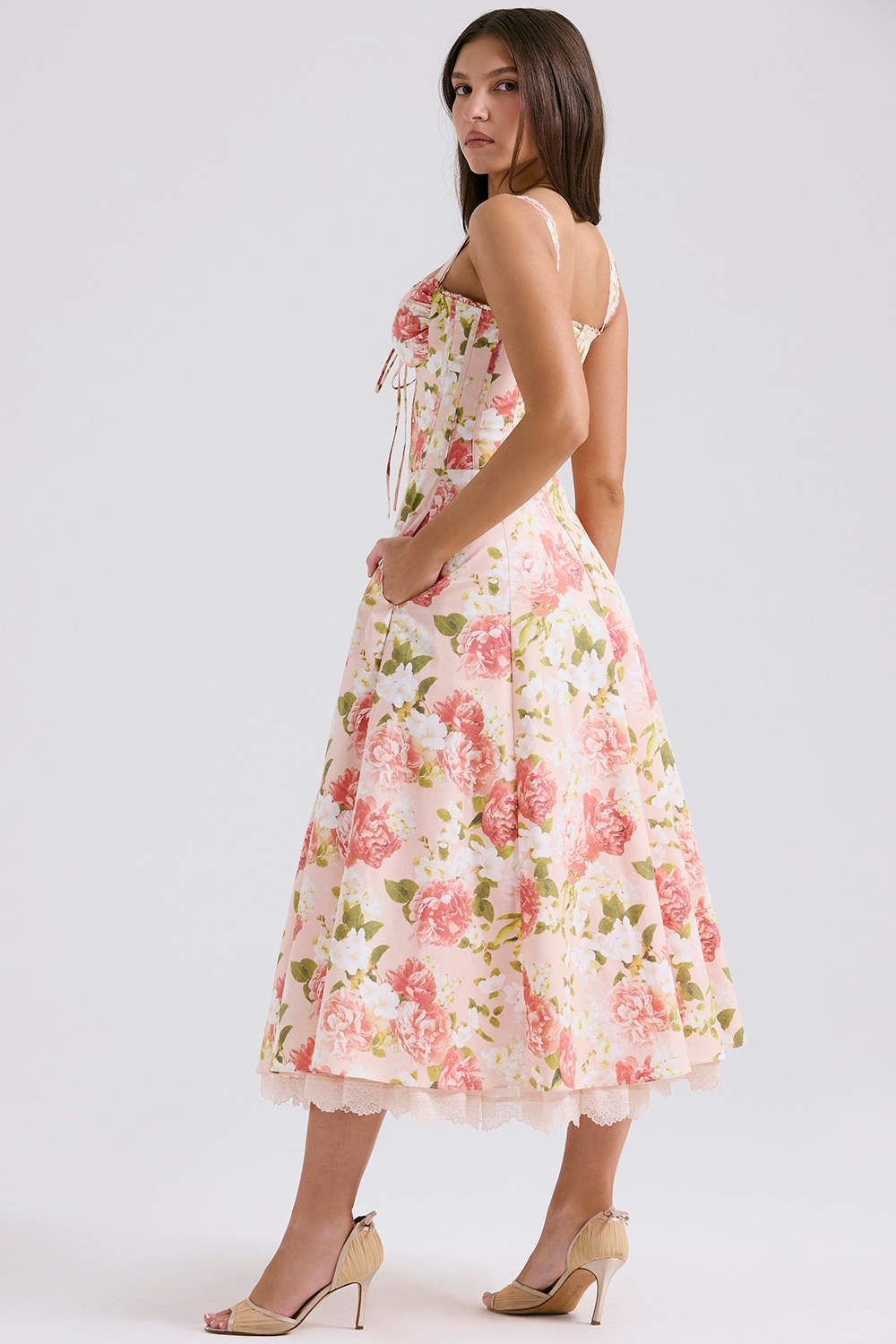 Rosalee  Pink Peony Print Cotton Bustier Sundress — image 9
