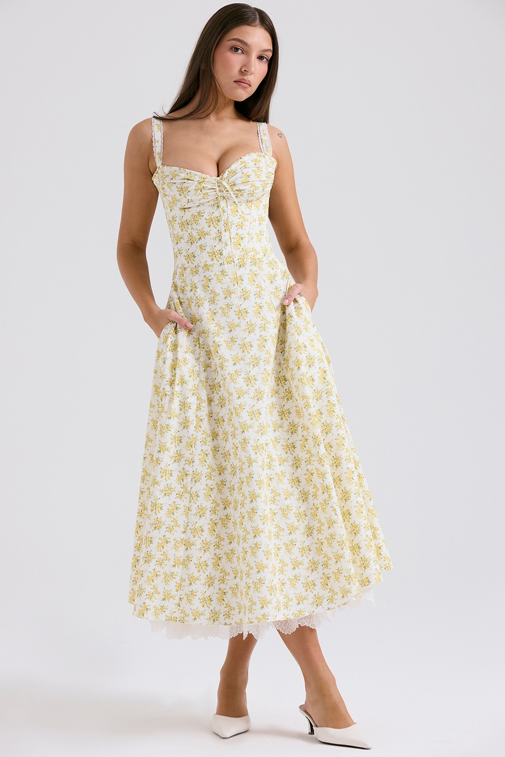 Rosalee  White Vintage Floral Print Cotton Bustier Sundress  — image 7