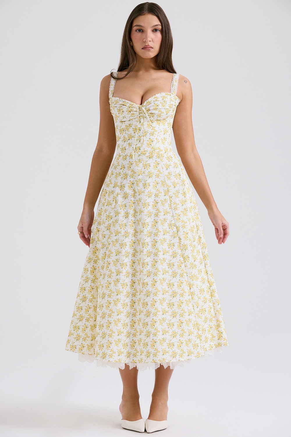 Rosalee  White Vintage Floral Print Cotton Bustier Sundress  — image 4