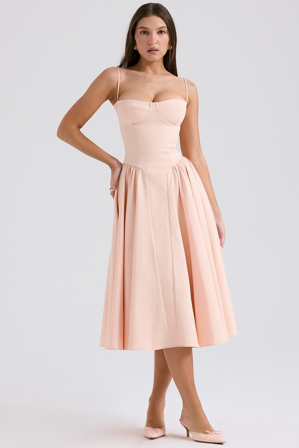 Samaria  Peach Parfait Twill Corset Midi Dress — image 3