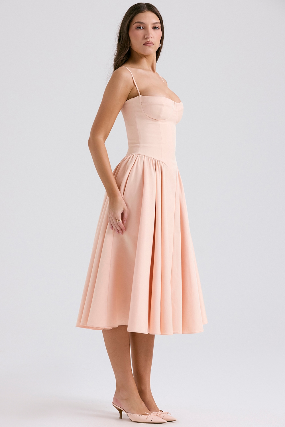 Samaria  Peach Parfait Twill Corset Midi Dress — image 6