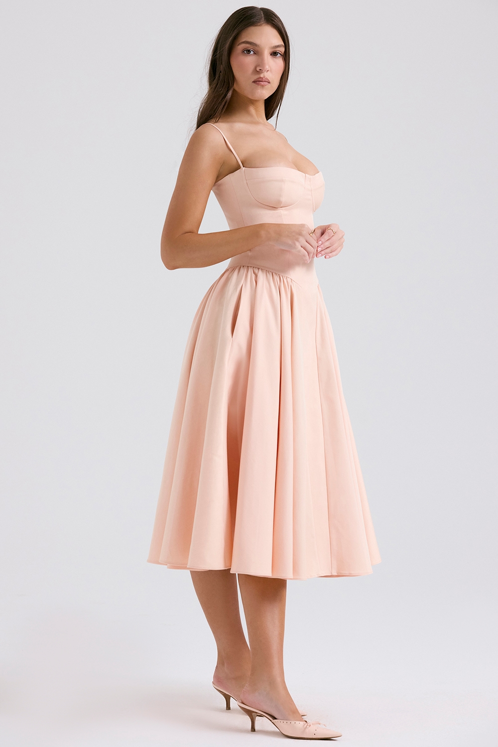 Samaria  Peach Parfait Twill Corset Midi Dress — image 7