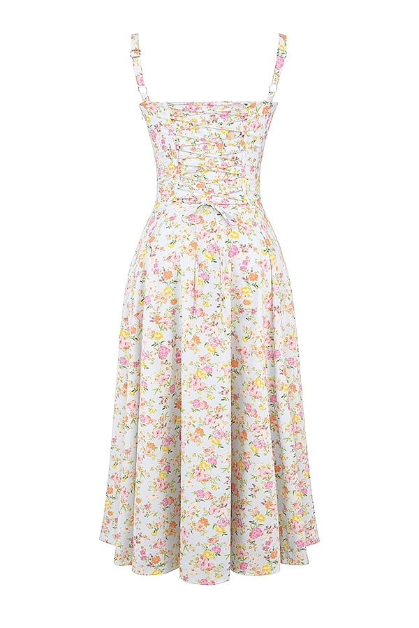 Carmen  Pale Blue Meadow Print Cotton Bustier Sundress — image 10