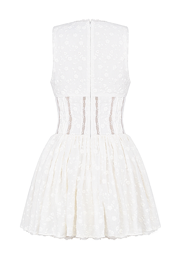 Sarita  White Cotton Broderie Anglais Plunge Mini Dress — image 21