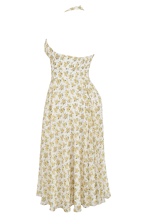 Solada  Ivory Vintage Floral Print Georgette Halter Sundress — image 14
