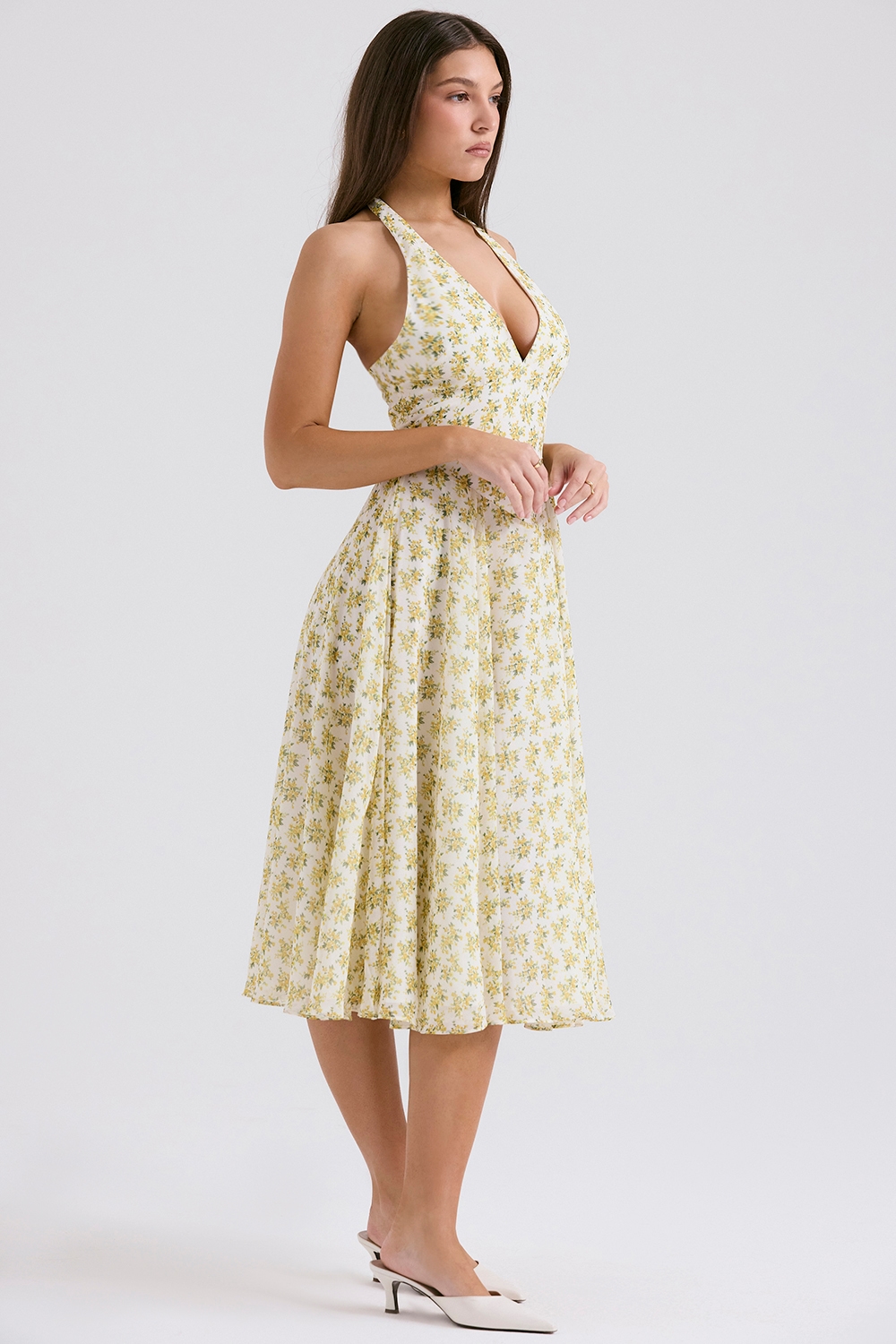 Solada  Ivory Vintage Floral Print Georgette Halter Sundress — image 7