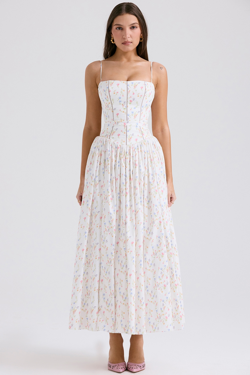 Ysabella  White Posy Print Cotton Maxi Sundress — image 1