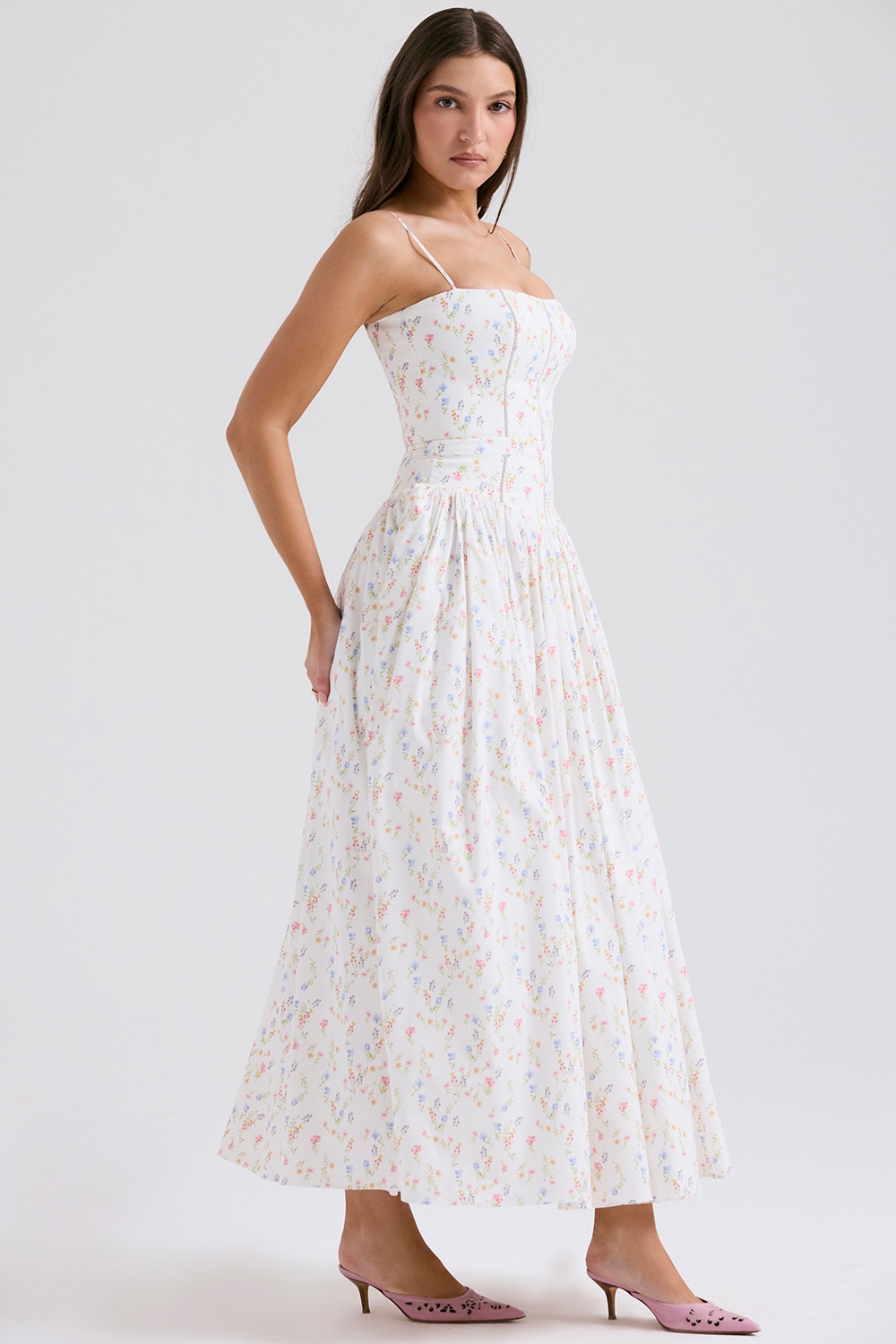 Ysabella  White Posy Print Cotton Maxi Sundress — image 5